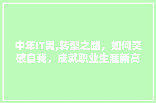 中年IT男,转型之路，如何突破自我，成就职业生涯新高度 搜狗SEO