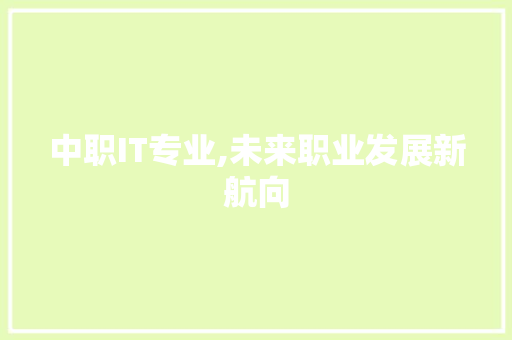 中职IT专业,未来职业发展新航向