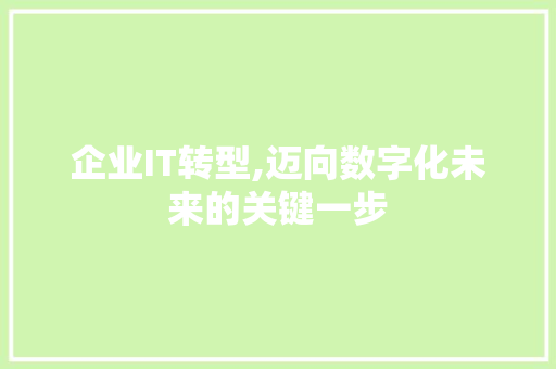 企业IT转型,迈向数字化未来的关键一步 神马SEO