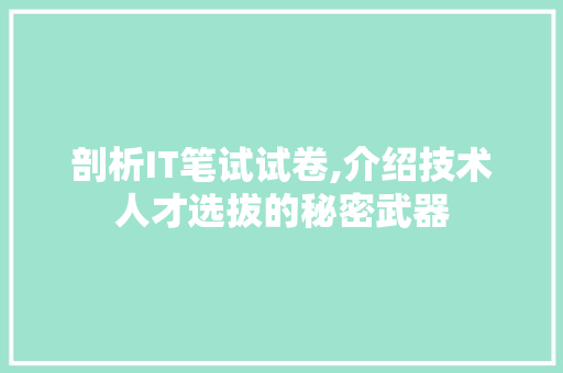 剖析IT笔试试卷,介绍技术人才选拔的秘密武器 神马SEO