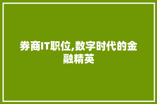 券商IT职位,数字时代的金融精英 百度SEO
