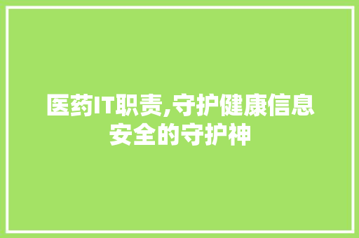 医药IT职责,守护健康信息安全的守护神