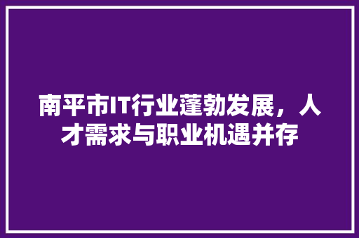 南平市IT行业蓬勃发展，人才需求与职业机遇并存