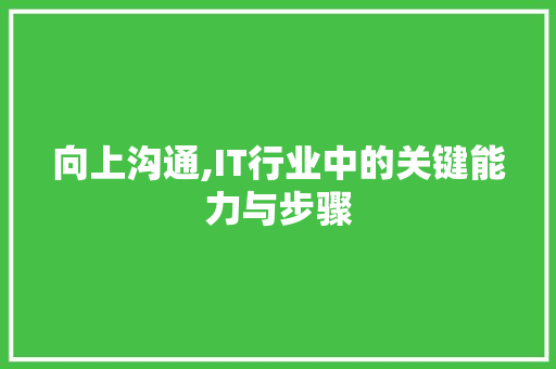 向上沟通,IT行业中的关键能力与步骤 神马SEO