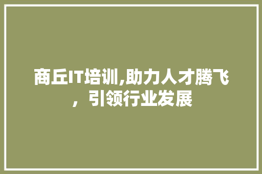商丘IT培训,助力人才腾飞，引领行业发展