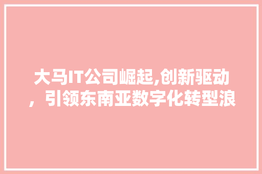 大马IT公司崛起,创新驱动，引领东南亚数字化转型浪潮 神马SEO