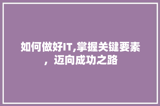 如何做好IT,掌握关键要素，迈向成功之路