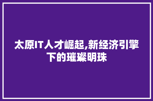 太原IT人才崛起,新经济引擎下的璀璨明珠