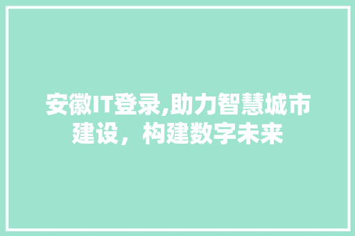 安徽IT登录,助力智慧城市建设，构建数字未来
