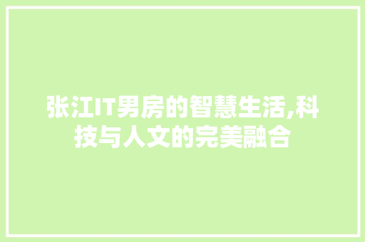 张江IT男房的智慧生活,科技与人文的完美融合
