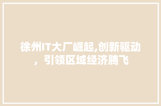 徐州IT大厂崛起,创新驱动，引领区域经济腾飞