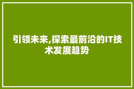引领未来,探索最前沿的IT技术发展趋势