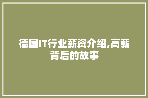 德国IT行业薪资介绍,高薪背后的故事