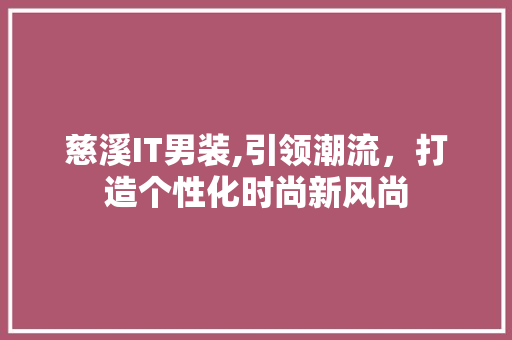 慈溪IT男装,引领潮流，打造个性化时尚新风尚
