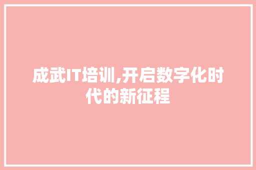 成武IT培训,开启数字化时代的新征程