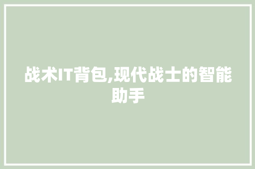 战术IT背包,现代战士的智能助手