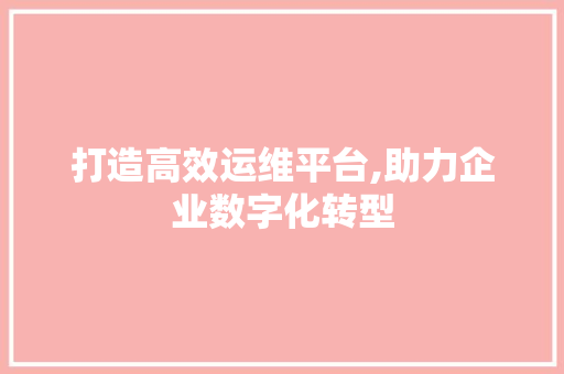打造高效运维平台,助力企业数字化转型
