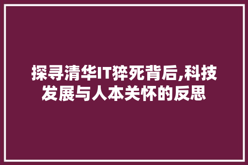 探寻清华IT猝死背后,科技发展与人本关怀的反思