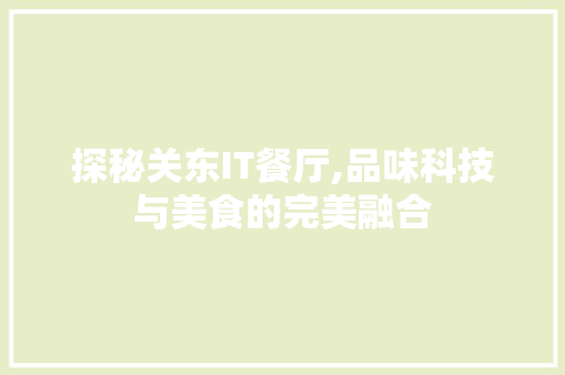 探秘关东IT餐厅,品味科技与美食的完美融合