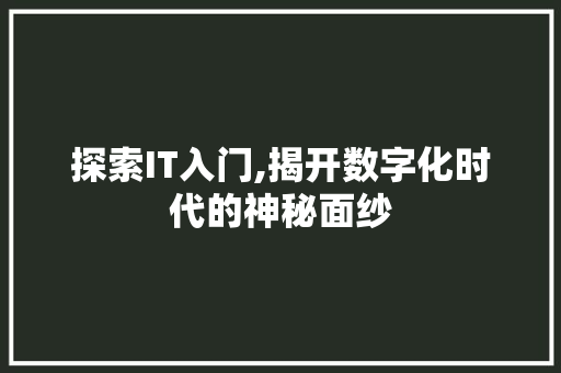 探索IT入门,揭开数字化时代的神秘面纱