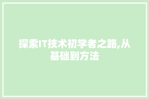 探索IT技术初学者之路,从基础到方法
