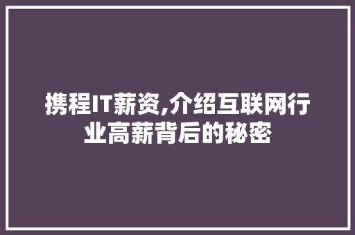 携程IT薪资,介绍互联网行业高薪背后的秘密
