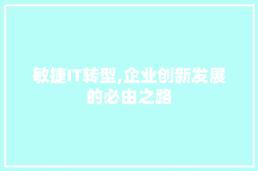 敏捷IT转型,企业创新发展的必由之路