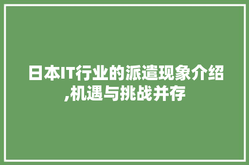 日本IT行业的派遣现象介绍,机遇与挑战并存