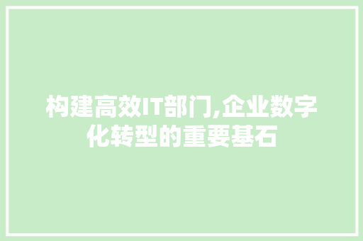 构建高效IT部门,企业数字化转型的重要基石