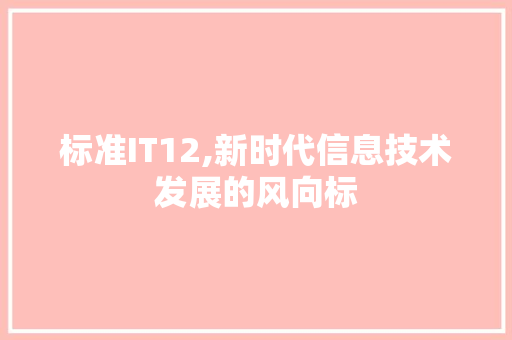 标准IT12,新时代信息技术发展的风向标