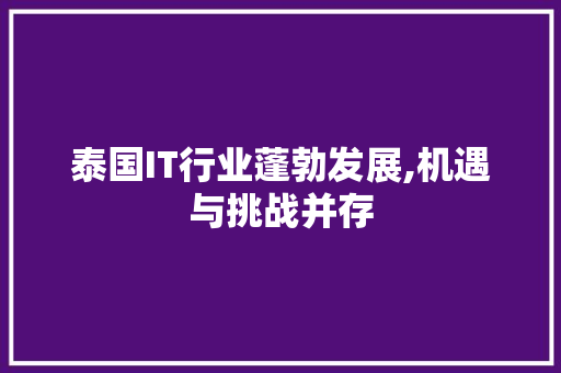 泰国IT行业蓬勃发展,机遇与挑战并存