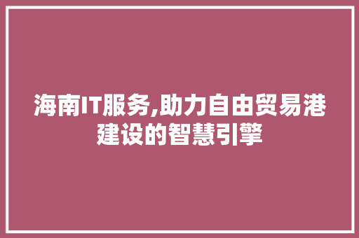 海南IT服务,助力自由贸易港建设的智慧引擎