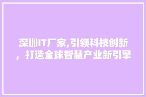 深圳IT厂家,引领科技创新，打造全球智慧产业新引擎