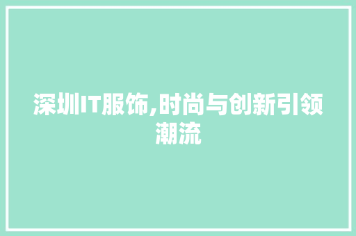 深圳IT服饰,时尚与创新引领潮流
