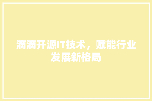 滴滴开源IT技术，赋能行业发展新格局