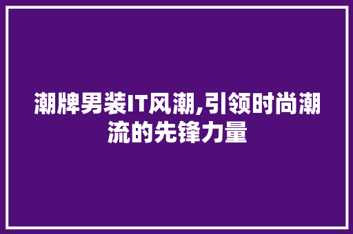 潮牌男装IT风潮,引领时尚潮流的先锋力量