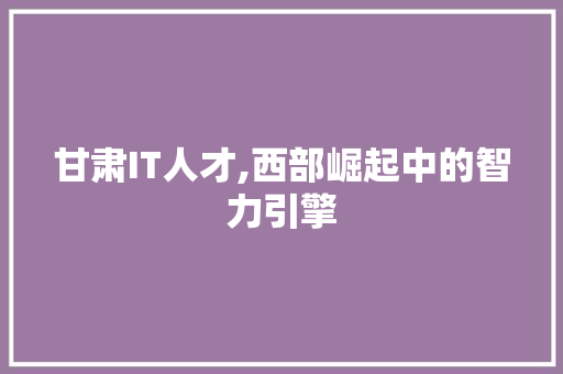 甘肃IT人才,西部崛起中的智力引擎