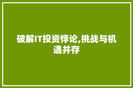 破解IT投资悖论,挑战与机遇并存