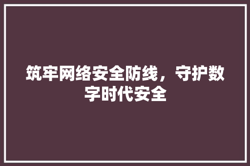 筑牢网络安全防线，守护数字时代安全