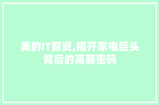 美的IT薪资,揭开家电巨头背后的高薪密码