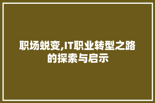 职场蜕变,IT职业转型之路的探索与启示