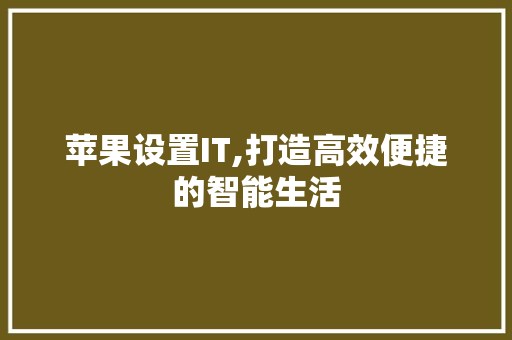 苹果设置IT,打造高效便捷的智能生活
