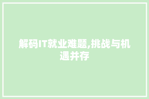 解码IT就业难题,挑战与机遇并存