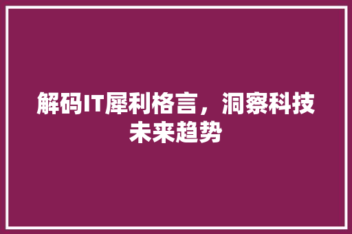 解码IT犀利格言，洞察科技未来趋势