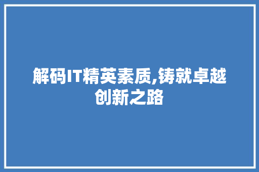 解码IT精英素质,铸就卓越创新之路