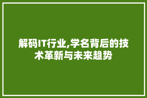 解码IT行业,学名背后的技术革新与未来趋势