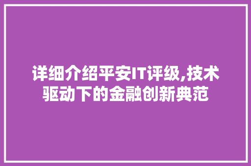 详细介绍平安IT评级,技术驱动下的金融创新典范 必应SEO