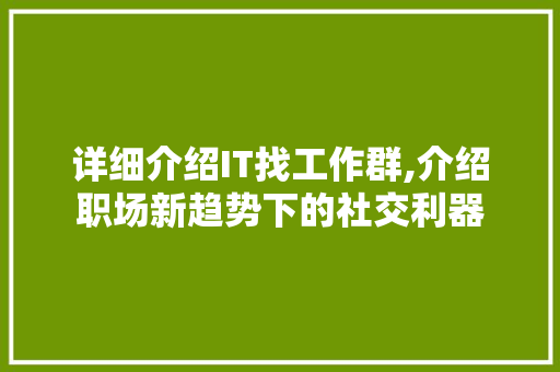 详细介绍IT找工作群,介绍职场新趋势下的社交利器 神马SEO
