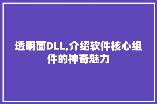 透明面DLL,介绍软件核心组件的神奇魅力 SEO关键词