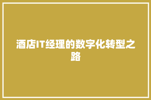 酒店IT经理的数字化转型之路